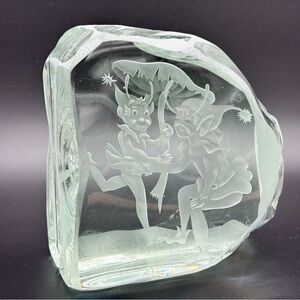 Signed Art Glass Fairy Fantasy Bookend Paperweight Ice Suzanne Dominick Elves